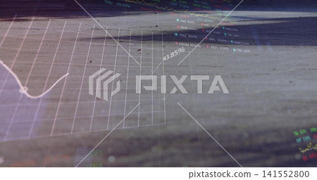 Displaying wooden tabletop showing translucent 3D grid and curved line graph on plank, 43 Displaying wooden tabletop showing translucent 3D grid and curved line graph on plank, 43 141552800