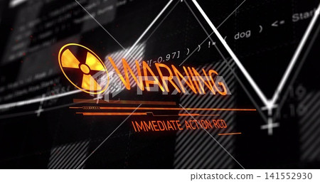 Glowing orange radiation icon with WARNING text dominating HUD, displaying IMMEDIATE ACTION RCD Glowing orange radiation icon with WARNING text dominating HUD, displaying IMMEDIATE ACTION RCD 141552930