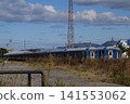 Blue train cars destined for disposal, which were being held at Akita Port. 141553062