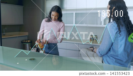 Pouring woman in sweater filling cup from jar in office kitchen, smartphone, cyan graph, copy space Pouring woman in sweater filling cup from jar in office kitchen, smartphone, cyan graph, copy space 141553423