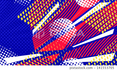 Dynamic and Energetic Sport Background with Bold Colored Geometric Shapes, Halftone Patterns and Stripes 141553705