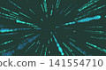 Streaming radial glowing dotted streaks converging in deep-space tunnel to central void, with bokeh 141554710