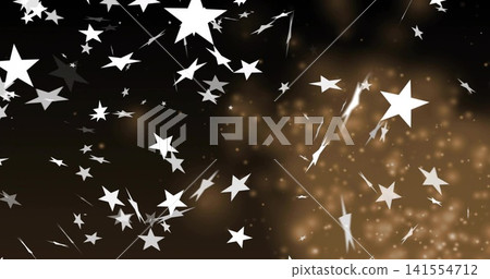 Drifting white five-point stars and streaks across abstract digital backdrop, with golden bokeh Drifting white five-point stars and streaks across abstract digital backdrop, with golden bokeh 141554712