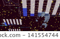 Displaying abstract dashboard in maroon data space, showing vertical bar charts and globe 141554744