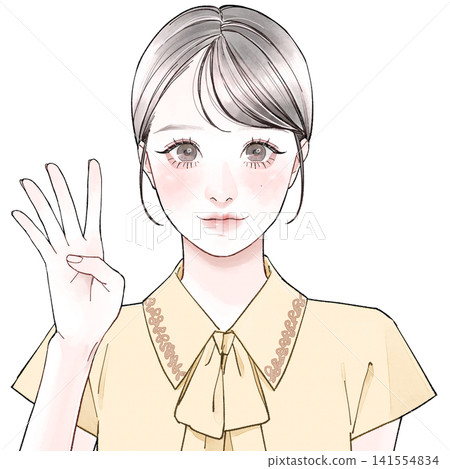 Woman holding up four fingers_C Woman holding up four fingers_C 141554834