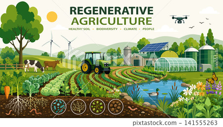 Regenerative agriculture farm vector concept illustration Regenerative agriculture farm vector concept illustration 141555263