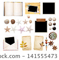 Clipart Bundle of vintage element for scrapbooking. Set of retro photo, post card, souvenir, starfish, shell. Nostalgic and sentimental style. Ephemera kit in Nostalgic Aesthetic. Isolated on white 141555473