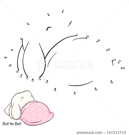Connect The Dots and Draw Cute sleeping bunny. Dot to dot puzzle - baby rabbit. Educational Game for Kids. Drawing for Preschool children. Vector Illustration EPS8 Connect The Dots and Draw Cute sleeping bunny. Dot to dot puzzle - baby rabbit. Educational Game for Kids. Drawing for Preschool children. Vector Illustration EPS8 141555714