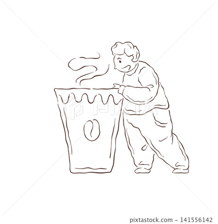 A Happy Person Is Excited About A Giant Cup Of Coffee Vector Illustration 141556142