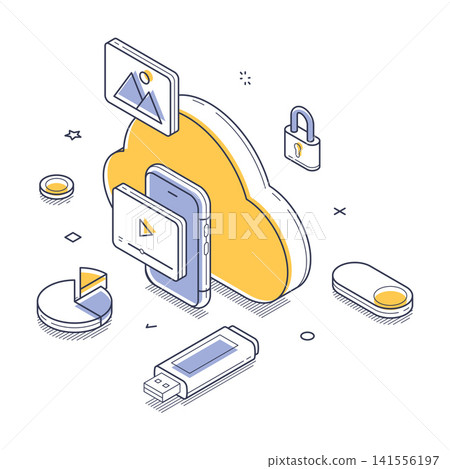 Cloud storage digital data information backup concept isometric line vector illustration Cloud storage digital data information backup concept isometric line vector illustration 141556197