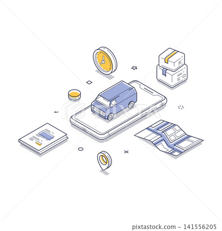 Logistics delivery courier service mobile app concept isometric line vector illustration Logistics delivery courier service mobile app concept isometric line vector illustration 141556205