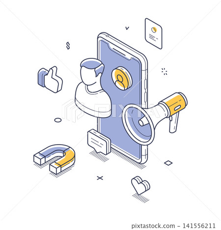 Referral internet marketing refer friend promotion strategy concept isometric line vector Referral internet marketing refer friend promotion strategy concept isometric line vector 141556211