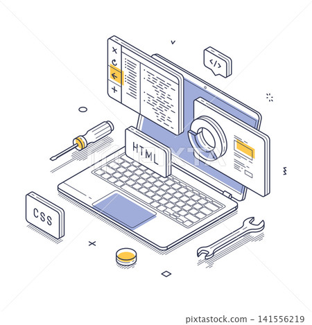 Front end coding programming software development concept isometric line vector 141556219