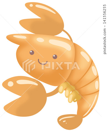 Cute orange cartoon lobster swimming happily with big claws and smile Cute orange cartoon lobster swimming happily with big claws and smile 141556255