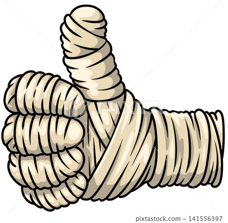 Mummy wrapped hand in bandages giving thumbs up gesture for yes and approval 141556397