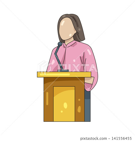 Illustration of woman speaking at podium Illustration of woman speaking at podium 141556455