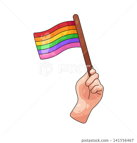 Illustration of hand holding rainbow pride flag 141556467