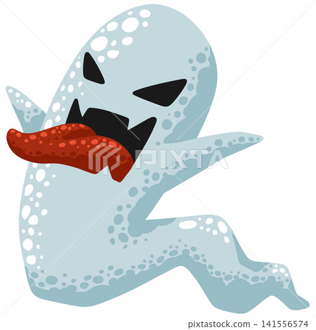 Creepy light blue ghost flying and sticking out red tongue for Halloween party Creepy light blue ghost flying and sticking out red tongue for Halloween party 141556574