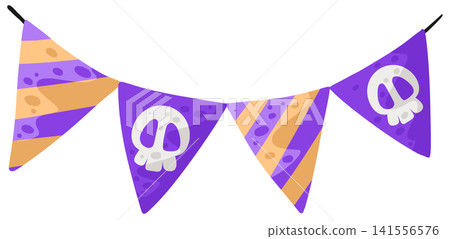 Halloween bunting garland with purple striped flags and skull print for party 141556576