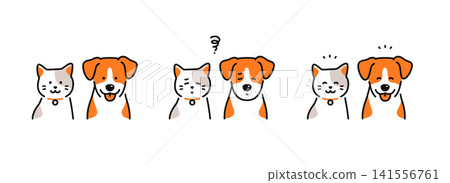 狗和貓的面部表情圖示插圖集 141556761