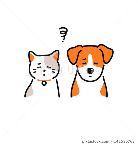 Simple vector icon illustrations of a dog and cat that are feeling unwell and listless. Simple vector icon illustrations of a dog and cat that are feeling unwell and listless. 141556762