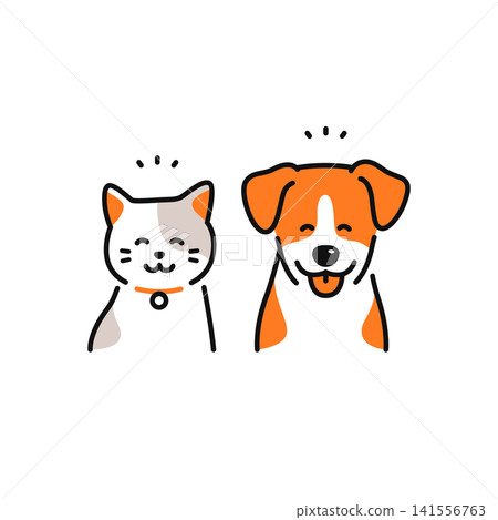 Simple vector icon illustrations of a smiling, happy dog and cat. Simple vector icon illustrations of a smiling, happy dog and cat. 141556763