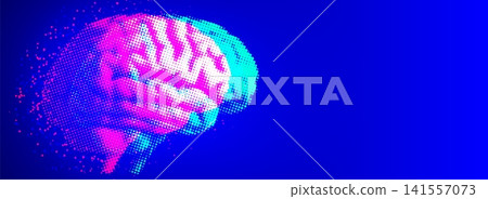 Halftone neon human brain, ai abstract background Halftone neon human brain, ai abstract background 141557073