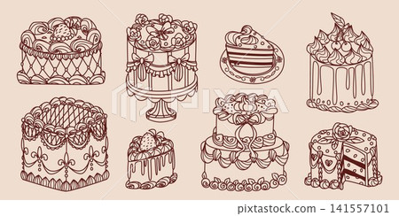 Vintage birthday or wedding cake illustration Vintage birthday or wedding cake illustration 141557101