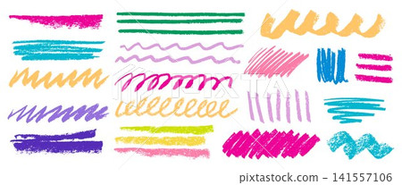 Hand drawn crayon lines, pencil doodles, underline Hand drawn crayon lines, pencil doodles, underline 141557106