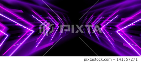 Futuristic tunnel with neon purple arrows 141557271