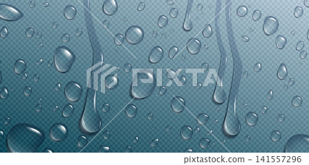 Water transparent droplets on glass background 141557296