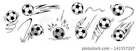 Bouncing football icon set with speed effect lines Bouncing football icon set with speed effect lines 141557297