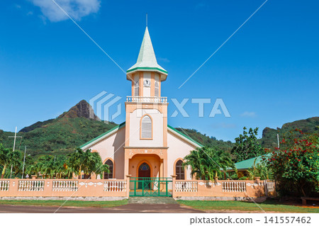 Saint Pierre Celestin church in Vaitape on Bora Bora island French Polynesia Saint Pierre Celestin church in Vaitape on Bora Bora island French Polynesia 141557462