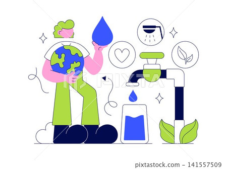 Water Stewardship Illustration Featuring Sustainable Resource Management, Conservation Practices Environmental, Ecosystem Care, and Green Living 141557509