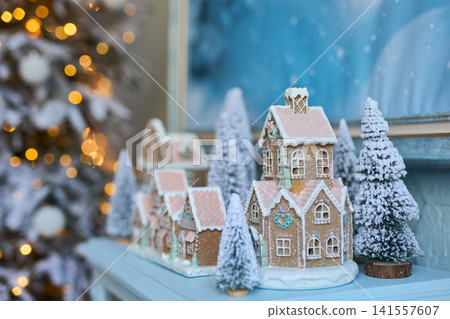 Miniature Gingerbread Village and Frosted Trees Decor 141557607