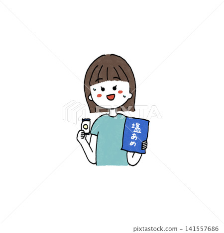 一幅女孩透過吃鹹糖補充鹽分的插圖。 一幅女孩透過吃鹹糖補充鹽分的插圖。 141557686