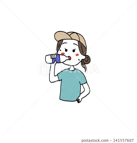 女孩喝水的插圖 女孩喝水的插圖 141557687
