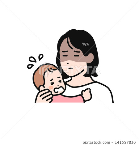 Simple vector illustration of a mother suffering from postpartum depression. Simple vector illustration of a mother suffering from postpartum depression. 141557830