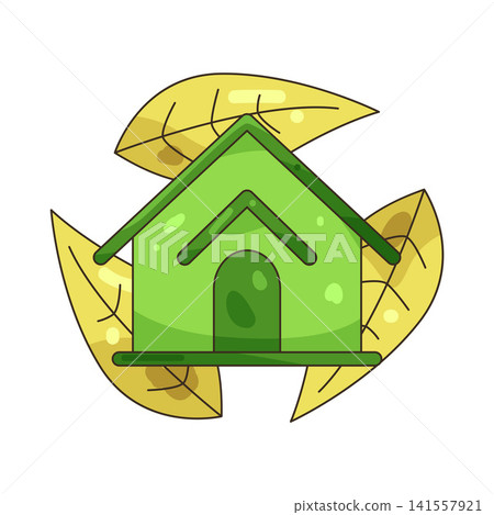 Illustration of green eco house with autumn leaves Illustration of green eco house with autumn leaves 141557921
