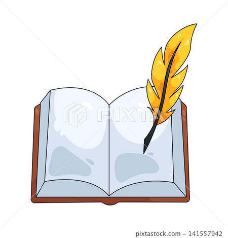 Illustration of open book with quill pen Illustration of open book with quill pen 141557942