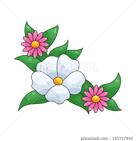 Illustration of floral corner design with flowers and leaves Illustration of floral corner design with flowers and leaves 141557950