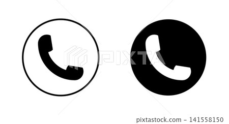 Black and white telephone receiver icon set Black and white telephone receiver icon set 141558150