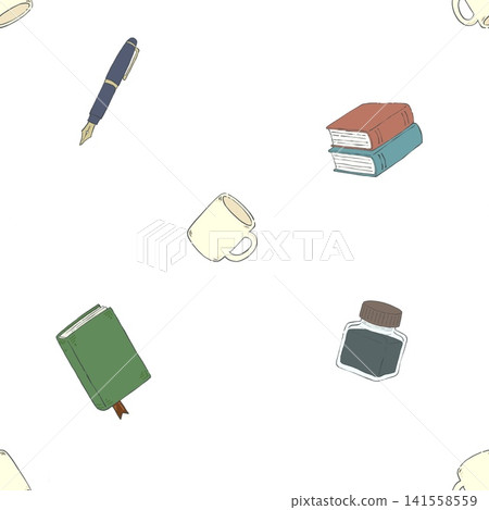 手繪風格文具插圖的無縫圖案 手繪風格文具插圖的無縫圖案 141558559