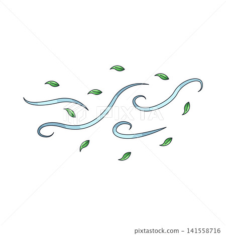 Illustration of windy swirls with green leaves Illustration of windy swirls with green leaves 141558716