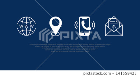 Website footer contact us icons set with call icon, location icon, web link icon etc Website footer contact us icons set with call icon, location icon, web link icon etc 141559425