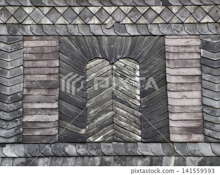 Weathered wooden shingle pattern with chevron panels Weathered wooden shingle pattern with chevron panels 141559593