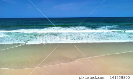 Experience the Beauty of Ocean Waves Gently Meeting the Shoreline Under a Clear Blue Sky 141559800
