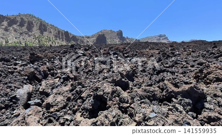 Experience the breathtaking and stunning volcanic landscape featuring a vast lava field Experience the breathtaking and stunning volcanic landscape featuring a vast lava field 141559935