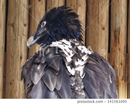 Black vulture displays white and dark feathers. Dramatic textured image of layered black and white bird Black vulture displays white and dark feathers. Dramatic textured image of layered black and white bird 141561095