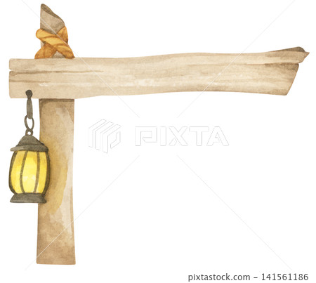 Halloween wooden sign board, spooky wood signpost. Watercolor illustration. 141561186
